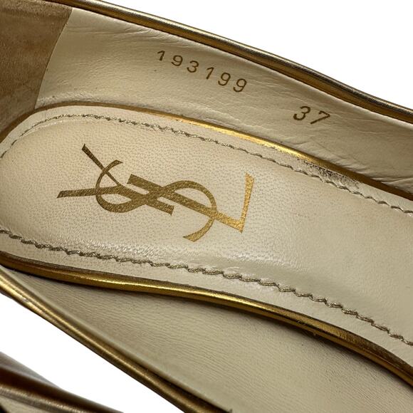 Yves Saint Laurent Metallic Gold Chunky Heel Peep Toe Pumps EUC 37 US 6.5 - Picture 4 of 16